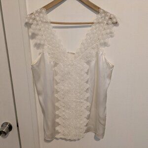 Elie Tahari White Lace Detail Silk Camisole